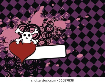 background with cartoon heart and skull in vector format