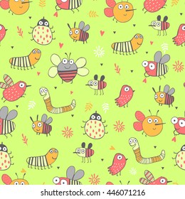 Background cartoon insects seamless pattern