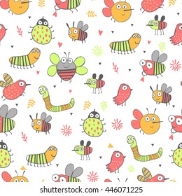 Background cartoon insects seamless pattern