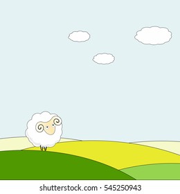 background the cartoon a lamb on a meadow