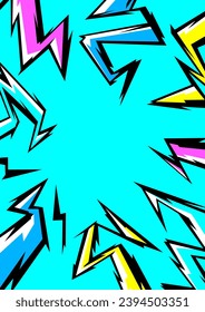 Background with cartoon lightnings. Grunge graffiti stylized image of natural phenomenon.
