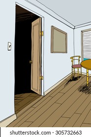Background cartoon of room with chair and table