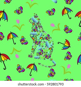Background with cat and butterflies