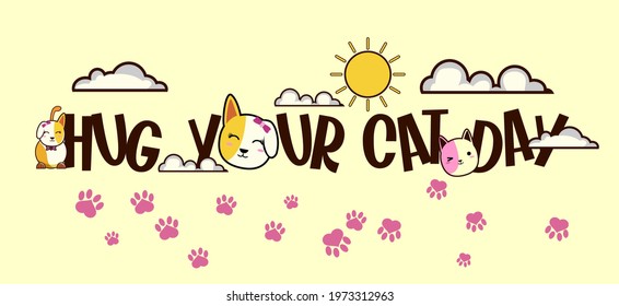 Background with cat image and "hug cat day" text for banner and graphic design