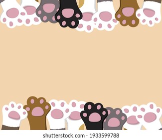 Background with cat paws. Cartoon flat style, vector illustration.