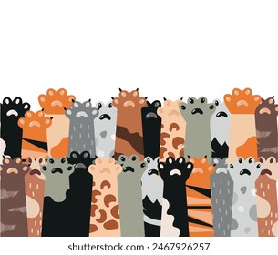 Background of cat paws. Vector graphics in cartoon style