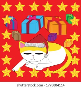 Background of Cat sleeping at christmas
