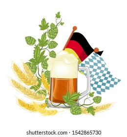 Background of the celebration of the Oktoberfest. Hand drawn beer, pretzel, and sausage . Hand lettering. Sketch. Oktoberfest design for menu, poster, banner, flyer, brochure web advertising