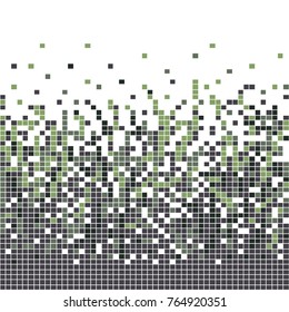 Background of cell is squares of green color. Random arrangement of elements, from dense to light. Vector illustration