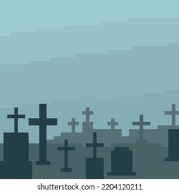 The background of the cemetery in pixel art. EPS 10 vector.