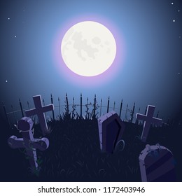 Background with cemetery, vector. Background for Halloween.