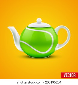 Background of Ceramic teapot in the form of tennis ball. Vector illustration.