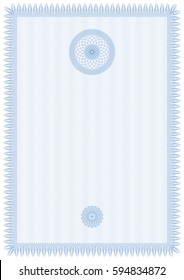 Background for certificate, currency and diplomas. Blue template. Place for your text. Format: vertical. Vector - Eps 10.