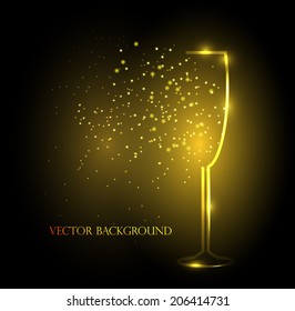 Background with champagne glass and splashes, vector illustration