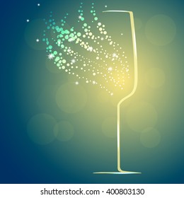 Background with champagne glass and splashes, vector illustration