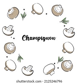 background champignons frame style hand-drawn,doodles