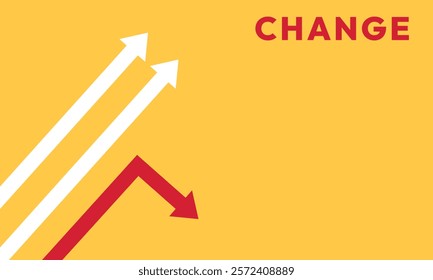 Background change concept. Minimalist stile red arrow changing direction and white ones. New idea, changer, trend, courage, creative solution,business, innovation and unique way concept