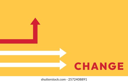 Background change concept. Minimalist stile red arrow changing direction and white ones. New idea, changer, trend, courage, creative solution,business, innovation and unique way concept