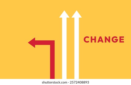 Background change concept. Minimalist stile red arrow changing direction and white ones. New idea, changer, trend, courage, creative solution,business, innovation and unique way concept