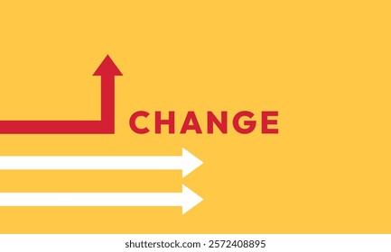 Background change concept. Minimalist stile red arrow changing direction and white ones. New idea, changer, trend, courage, creative solution,business, innovation and unique way concept