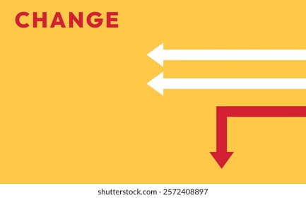 Background change concept. Minimalist stile red arrow changing direction and white ones. New idea, changer, trend, courage, creative solution,business, innovation and unique way concept