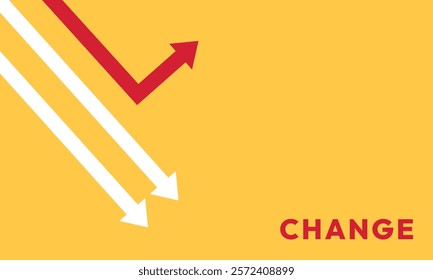 Background change concept. Minimalist stile red arrow changing direction and white ones. New idea, changer, trend, courage, creative solution,business, innovation and unique way concept