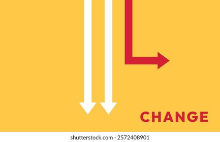 Background change concept. Minimalist stile red arrow changing direction and white ones. New idea, changer, trend, courage, creative solution,business, innovation and unique way concept