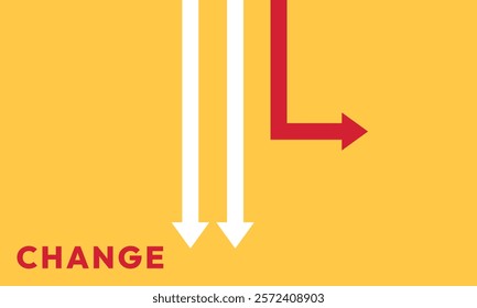 Background change concept. Minimalist stile red arrow changing direction and white ones. New idea, changer, trend, courage, creative solution,business, innovation and unique way concept