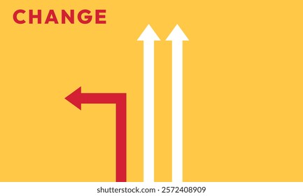 Background change concept. Minimalist stile red arrow changing direction and white ones. New idea, changer, trend, courage, creative solution,business, innovation and unique way concept