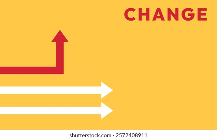 Background change concept. Minimalist stile red arrow changing direction and white ones. New idea, changer, trend, courage, creative solution,business, innovation and unique way concept