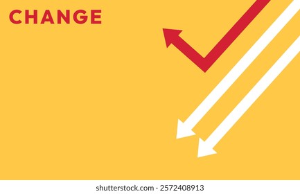 Background change concept. Minimalist stile red arrow changing direction and white ones. New idea, changer, trend, courage, creative solution,business, innovation and unique way concept