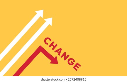 Background change concept. Minimalist stile red arrow changing direction and white ones. New idea, changer, trend, courage, creative solution,business, innovation and unique way concept