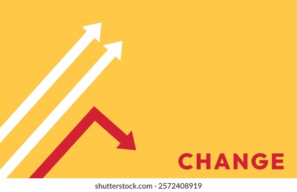 Background change concept. Minimalist stile red arrow changing direction and white ones. New idea, changer, trend, courage, creative solution,business, innovation and unique way concept