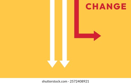 Background change concept. Minimalist stile red arrow changing direction and white ones. New idea, changer, trend, courage, creative solution,business, innovation and unique way concept