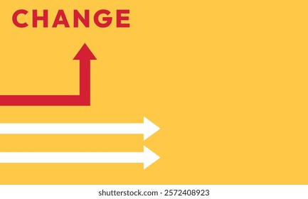 Background change concept. Minimalist stile red arrow changing direction and white ones. New idea, changer, trend, courage, creative solution,business, innovation and unique way concept