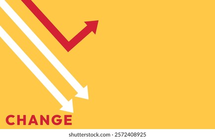 Background change concept. Minimalist stile red arrow changing direction and white ones. New idea, changer, trend, courage, creative solution,business, innovation and unique way concept