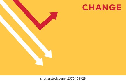 Background change concept. Minimalist stile red arrow changing direction and white ones. New idea, changer, trend, courage, creative solution,business, innovation and unique way concept