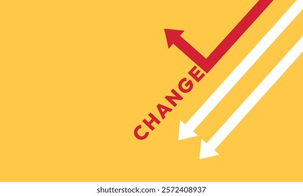 Background change concept. Minimalist stile red arrow changing direction and white ones. New idea, changer, trend, courage, creative solution,business, innovation and unique way concept