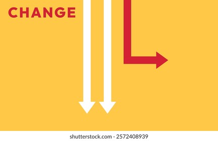 Background change concept. Minimalist stile red arrow changing direction and white ones. New idea, changer, trend, courage, creative solution,business, innovation and unique way concept