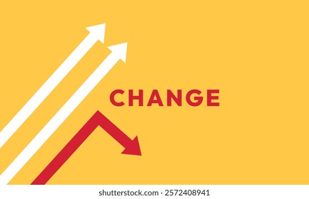 Background change concept. Minimalist stile red arrow changing direction and white ones. New idea, changer, trend, courage, creative solution,business, innovation and unique way concept