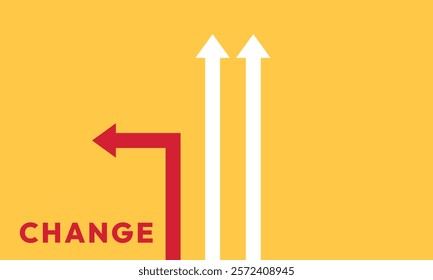 Background change concept. Minimalist stile red arrow changing direction and white ones. New idea, changer, trend, courage, creative solution,business, innovation and unique way concept