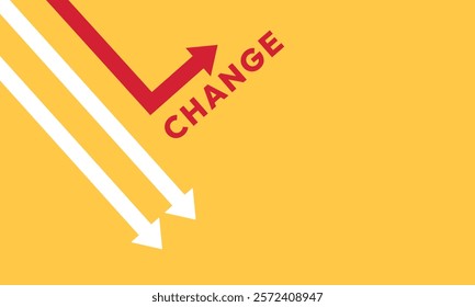 Background change concept. Minimalist stile red arrow changing direction and white ones. New idea, changer, trend, courage, creative solution,business, innovation and unique way concept