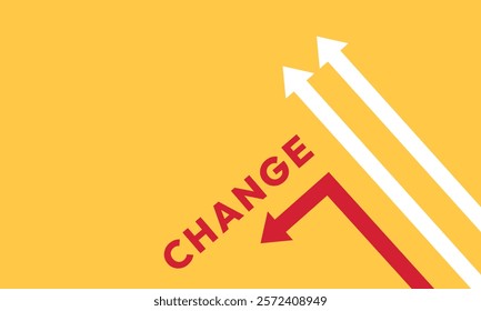 Background change concept. Minimalist stile red arrow changing direction and white ones. New idea, changer, trend, courage, creative solution,business, innovation and unique way concept