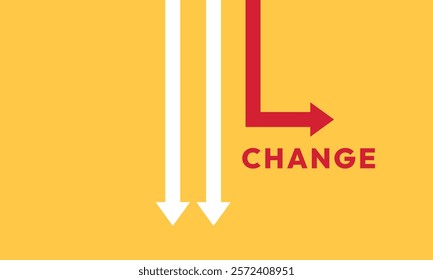 Background change concept. Minimalist stile red arrow changing direction and white ones. New idea, changer, trend, courage, creative solution,business, innovation and unique way concept