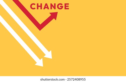 Background change concept. Minimalist stile red arrow changing direction and white ones. New idea, changer, trend, courage, creative solution,business, innovation and unique way concept