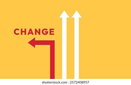 Background change concept. Minimalist stile red arrow changing direction and white ones. New idea, changer, trend, courage, creative solution,business, innovation and unique way concept