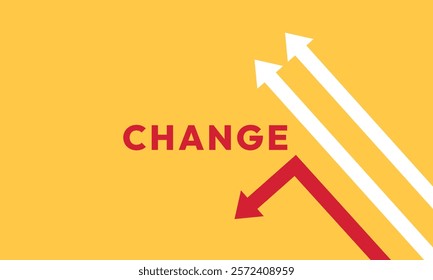 Background change concept. Minimalist stile red arrow changing direction and white ones. New idea, changer, trend, courage, creative solution,business, innovation and unique way concept