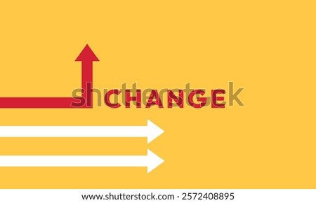 Background change concept. Minimalist stile red arrow changing direction and white ones. New idea, changer, trend, courage, creative solution,business, innovation and unique way concept