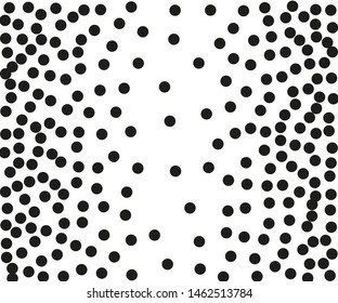 Background with chaotic dots, points, circle. Abstract monochrome pattern. Random halftone. Pointillism style. Black and white color. Vector illustration