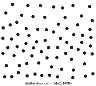 Background with chaotic dots, points, circle. Abstract monochrome pattern. Random halftone. Pointillism style. Black and white color. Vector illustration